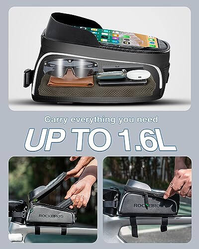 ROCKBROS Bike/Bicycle Phone Front Frame Bag, Waterproof, Tube Bag,Cycling Pouch, Bike Accessories for Men Compatible Phone Under 6.5” - 5