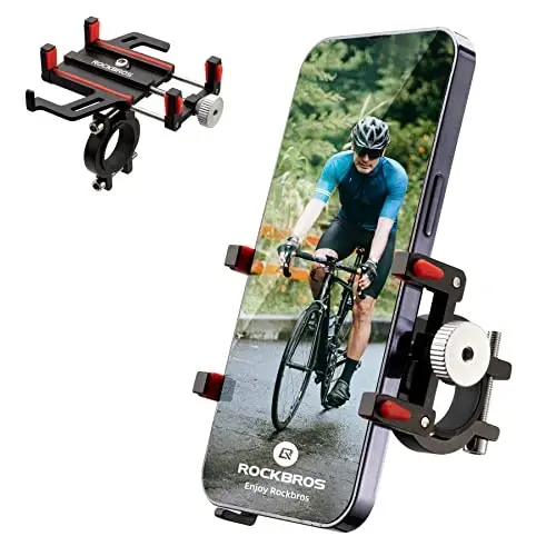 ROCKBROS Bike Phone Holder, Motorcycle Phone Mount, Anti-Shake Cell Phone Holder, 360° Adjustable for iPhone 16, 15 Pro Max/Plus, S9, S10 and More 4.7