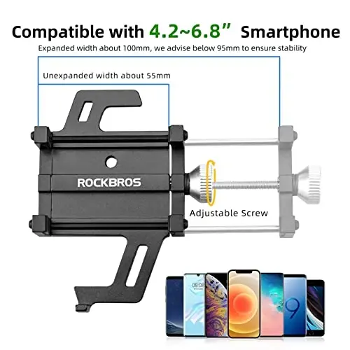 ROCKBROS Bike Phone Holder, Motorcycle Phone Mount, Anti-Shake Cell Phone Holder, 360° Adjustable for iPhone 16, 15 Pro Max/Plus, S9, S10 and More 4.7