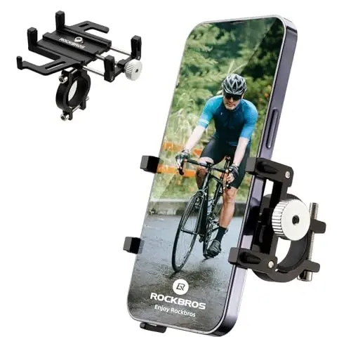 ROCKBROS Bike Phone Holder, Motorcycle Phone Mount, Anti-Shake Cell Phone Holder, 360° Adjustable for iPhone 16, 15 Pro Max/Plus, S9, S10 and More 4.7