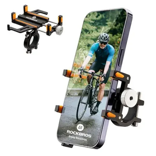 ROCKBROS Bike Phone Holder, Motorcycle Phone Mount, Anti-Shake Cell Phone Holder, 360° Adjustable for iPhone 16, 15 Pro Max/Plus, S9, S10 and More 4.7