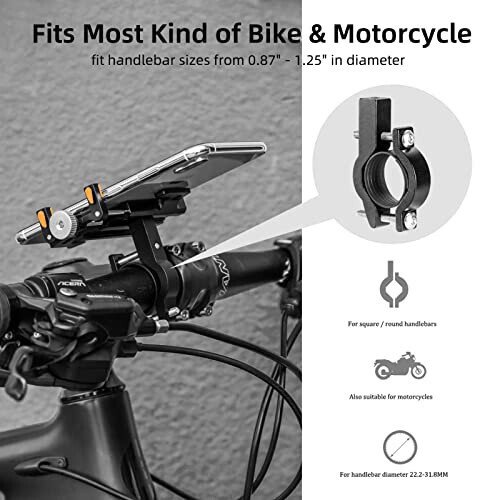 ROCKBROS Bike Phone Holder, Motorcycle Phone Mount, Anti-Shake Cell Phone Holder, 360° Adjustable for iPhone 16, 15 Pro Max/Plus, S9, S10 and More 4.7