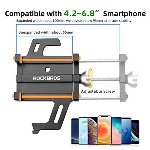 ROCKBROS Bike Phone Holder, Motorcycle Phone Mount, Anti-Shake Cell Phone Holder, 360° Adjustable for iPhone 16, 15 Pro Max/Plus, S9, S10 and More 4.7