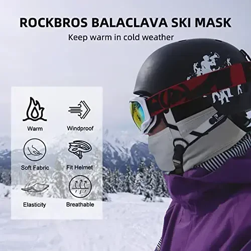 ROCKBROS Cold Weather Balaclava Ski Mask for Men Windproof Thermal Winter Scarf Mask Women Neck Warmer Hood for Cycling - 3