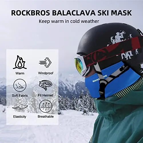 ROCKBROS Erkaklar uchun sovuq ob-havo balaklava chang'i niqobi Shamoldan himoya qiluvchi termal qishki sharf niqobi Ayollar uchun bo'yin isitgich Kaput velosipedda - 3