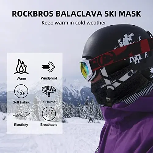 ROCKBROS erkaklar uchun sovuq ob-havo balaklava niqobi Shamol o'tkazmaydigan termal qishki sharf niqobi Ayollar uchun bo'yin isitgich Kapüşon velosiped uchun - 3