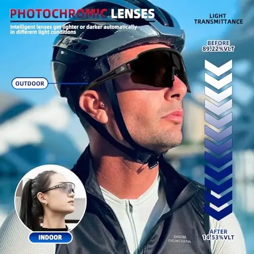 ROCKBROS Photochromic Sports Sunglasses for Men Women Cycling UV Protection - 2