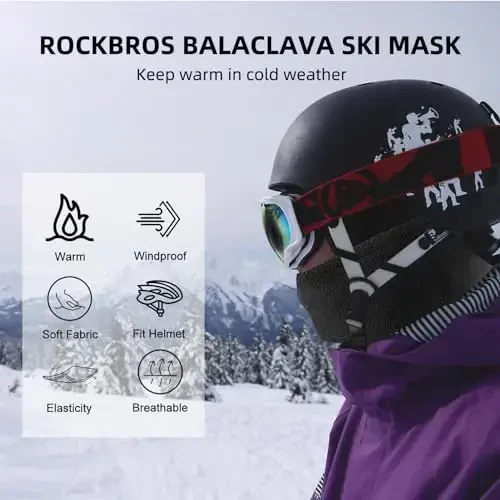 ROCKBROS Cold Weather Balaclava Ski Mask for Men Windproof Thermal Winter Scarf Mask Women Neck Warmer Hood for Cycling - 3