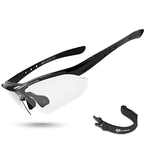 ROCKBROS Photochromic Sports Sunglasses Mens Pickleball Glasses Cycling Glasses MTB Sunglasses, with Removable Elasctic Band 