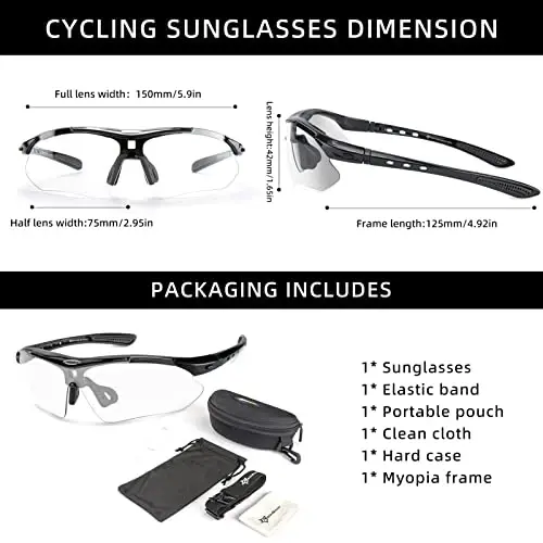 ROCKBROS Photochromic Sports Sunglasses Mens Pickleball Glasses Cycling Glasses MTB Sunglasses, with Removable Elasctic Band - 8