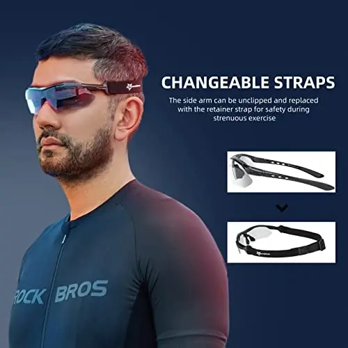 ROCKBROS Photochromic Sports Sunglasses Mens Pickleball Glasses Cycling Glasses MTB Sunglasses, with Removable Elasctic Band - 4