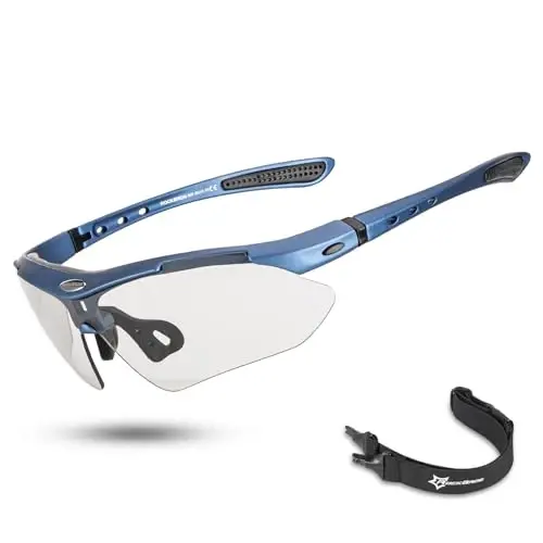 ROCKBROS Photochromic Sports Sunglasses Mens Pickleball Glasses Cycling Glasses MTB Sunglasses, with Removable Elasctic Band 