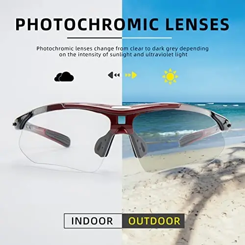 ROCKBROS Photochromic Sports Sunglasses Mens Pickleball Glasses Cycling Glasses MTB Sunglasses, with Removable Elasctic Band - 3