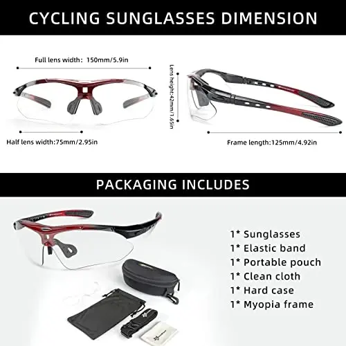 ROCKBROS Photochromic Sports Sunglasses Mens Pickleball Glasses Cycling Glasses MTB Sunglasses, with Removable Elasctic Band - 6