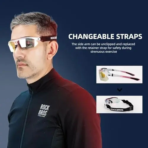 ROCKBROS Photochromic Sports Sunglasses Mens Pickleball Glasses Cycling Glasses MTB Sunglasses, with Removable Elasctic Band - 4