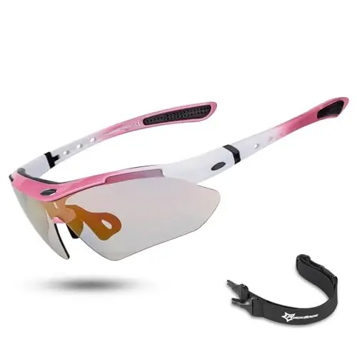 ROCKBROS Photochromic Sports Sunglasses Mens Pickleball Glasses Cycling Glasses MTB Sunglasses, with Removable Elasctic Band 
