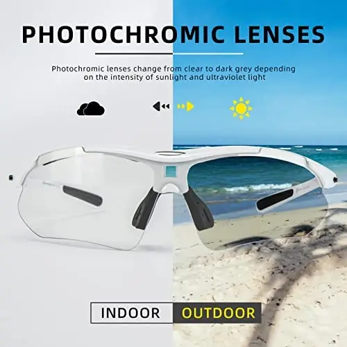ROCKBROS Photochromic Sports Sunglasses Mens Pickleball Glasses Cycling Glasses MTB Sunglasses, with Removable Elasctic Band - 3