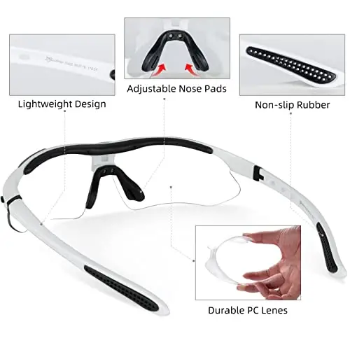 ROCKBROS Photochromic Sports Sunglasses Mens Pickleball Glasses Cycling Glasses MTB Sunglasses, with Removable Elasctic Band - 5