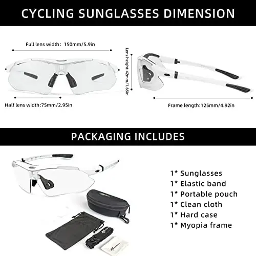 ROCKBROS Photochromic Sports Sunglasses Mens Pickleball Glasses Cycling Glasses MTB Sunglasses, with Removable Elasctic Band - 6