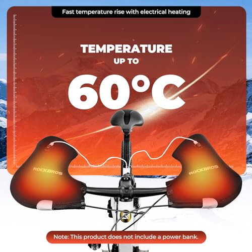 ROCKBROS Heated Handlebar Mittens - Bike Handlebar Mitts Windproof & Waterproof Rechargeable Fat Bike Bar Covers - Mountain Road Bicycle Bar Warmer Covers for Winter Cycling - 9