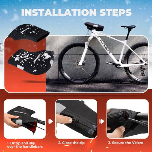 ROCKBROS Heated Handlebar Mittens - Bike Handlebar Mitts Windproof & Waterproof Rechargeable Fat Bike Bar Covers - Mountain Road Bicycle Bar Warmer Covers for Winter Cycling - 12