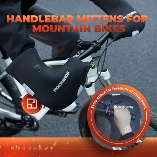 ROCKBROS Heated Handlebar Mittens - Bike Handlebar Mitts Windproof & Waterproof Rechargeable Fat Bike Bar Covers - Mountain Road Bicycle Bar Warmer Covers for Winter Cycling - 14