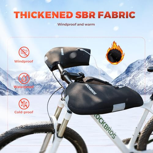 ROCKBROS Heated Handlebar Mittens - Bike Handlebar Mitts Windproof & Waterproof Rechargeable Fat Bike Bar Covers - Mountain Road Bicycle Bar Warmer Covers for Winter Cycling - 3