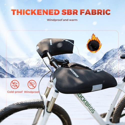 ROCKBROS Heated Handlebar Mittens - Bike Handlebar Mitts Windproof & Waterproof Rechargeable Fat Bike Bar Covers - Mountain Road Bicycle Bar Warmer Covers for Winter Cycling - 7