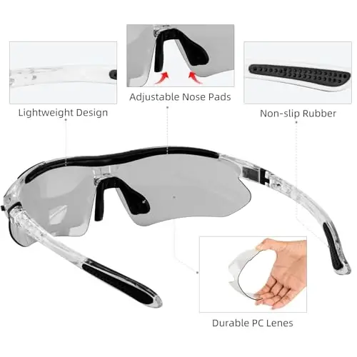 ROCKBROS Photochromic Sport Quyoshdan saqlaydigan ko'zoynaklar Erkaklar uchun Pickleball ko'zoynaklari Velosiped ko'zoynaklari MTB Quyoshdan saqlaydigan ko'zoynaklar, Yechiladigan Elastik Tasma bilan - 5