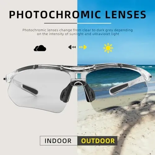 ROCKBROS Photochromic Sport Quyoshdan saqlaydigan ko'zoynaklar Erkaklar uchun Pickleball ko'zoynaklari Velosiped ko'zoynaklari MTB Quyoshdan saqlaydigan ko'zoynaklar, Yechiladigan Elastik Tasma bilan - 3