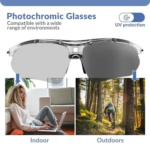 ROCKBROS Photochromic Sport Quyoshdan saqlaydigan ko'zoynaklar Erkaklar uchun Pickleball ko'zoynaklari Velosiped ko'zoynaklari MTB Quyoshdan saqlaydigan ko'zoynaklar, Yechiladigan Elastik Tasma bilan 