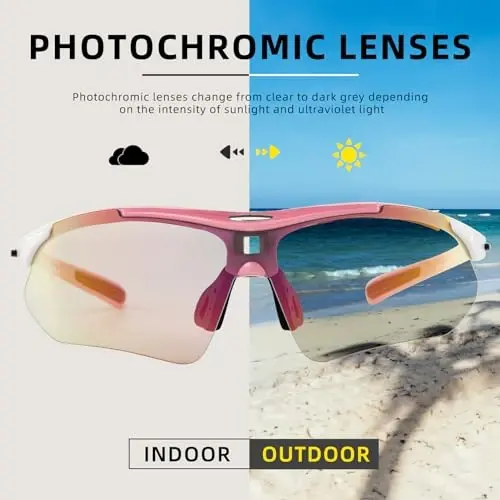 ROCKBROS Photochromic Sports Sunglasses Mens Pickleball Glasses Cycling Glasses MTB Sunglasses, with Removable Elasctic Band - 3