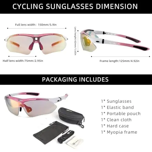 ROCKBROS Photochromic Sports Sunglasses Mens Pickleball Glasses Cycling Glasses MTB Sunglasses, with Removable Elasctic Band - 6