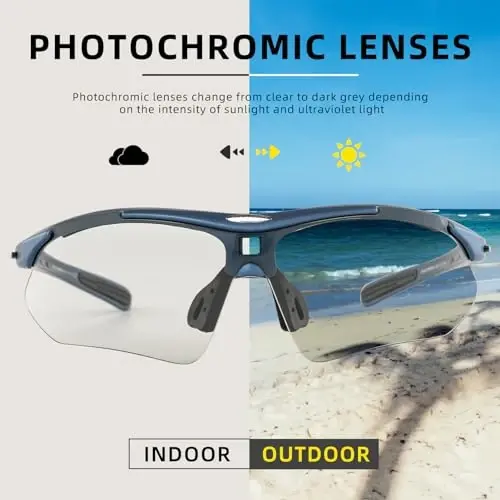 ROCKBROS Photochromic Sports Sunglasses Mens Pickleball Glasses Cycling Glasses MTB Sunglasses, with Removable Elasctic Band - 3