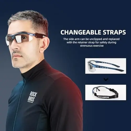 ROCKBROS Photochromic Sports Sunglasses Mens Pickleball Glasses Cycling Glasses MTB Sunglasses, with Removable Elasctic Band - 4