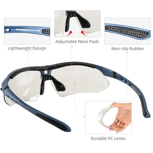 ROCKBROS Photochromic Sports Sunglasses Mens Pickleball Glasses Cycling Glasses MTB Sunglasses, with Removable Elasctic Band - 5