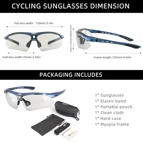 ROCKBROS Photochromic Sports Sunglasses Mens Pickleball Glasses Cycling Glasses MTB Sunglasses, with Removable Elasctic Band - 6