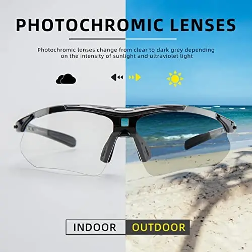 ROCKBROS Photochromic Sports Sunglasses Mens Pickleball Glasses Cycling Glasses MTB Sunglasses, with Removable Elastic Band - 3