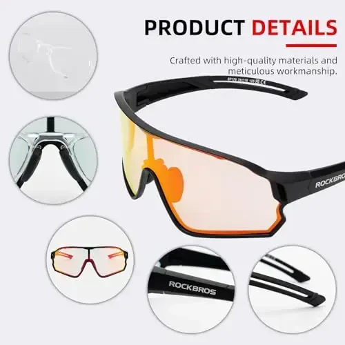 ROCKBROS Photochromic Sunglasses for Men Cycling Sunglasses Sports Bike Glasses - 4