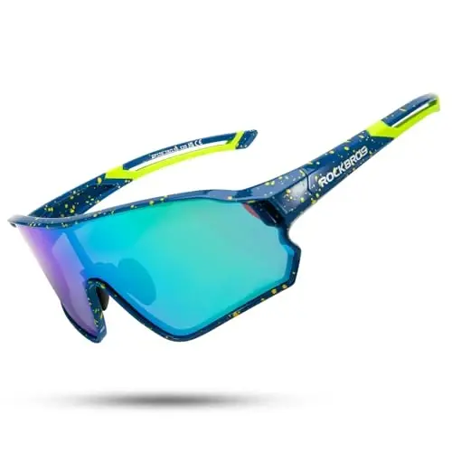 ROCKBROS Polarized Sports Sunglasses Anti-Glare HD Cycling Sun Glasses | Sport-Specific Unobstructed View Professional - UV400 Protection Goggle with Myopia Frame for Running Cycling Driving Hiking - 1