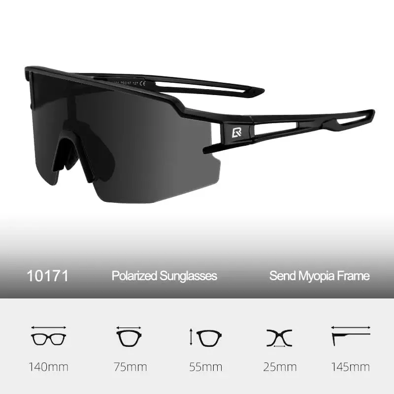 ROCKBROS Polarized Sports Sunglasses Anti-Glare HD Cycling Sun Glasses | Sport-Specific Unobstructed View Professional - UV400 Protection Goggle with Myopia Frame for Running Cycling Driving Hiking - 6