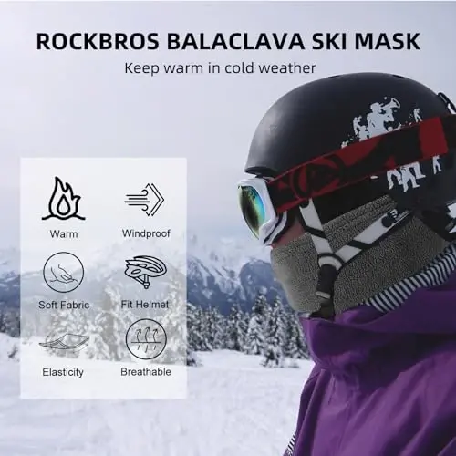 ROCKBROS Cold Weather Balaclava Ski Mask for Men Windproof Thermal Winter Scarf Mask Women Neck Warmer Hood for Cycling - 3