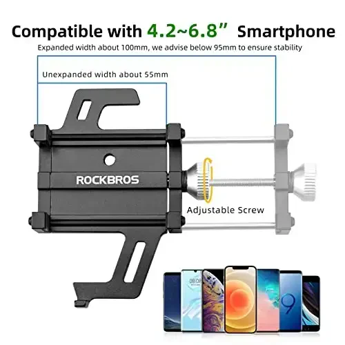 ROCKBROS Velosiped Telefon Ulagichi, Mototsikl Telefon O'rnatmasi, Anti-tebranish Uyali Telefon Ulagichi, 360° Sozlanishi iPhone 16, 15 Pro Max/Plus, S9, S10 va boshqalar 4,7