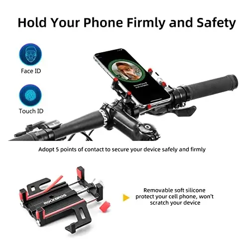 ROCKBROS Velosiped Telefon Ulagichi, Mototsikl Telefon O'rnatmasi, Anti-tebranish Uyali Telefon Ulagichi, 360° Sozlanishi iPhone 16, 15 Pro Max/Plus, S9, S10 va boshqalar 4,7