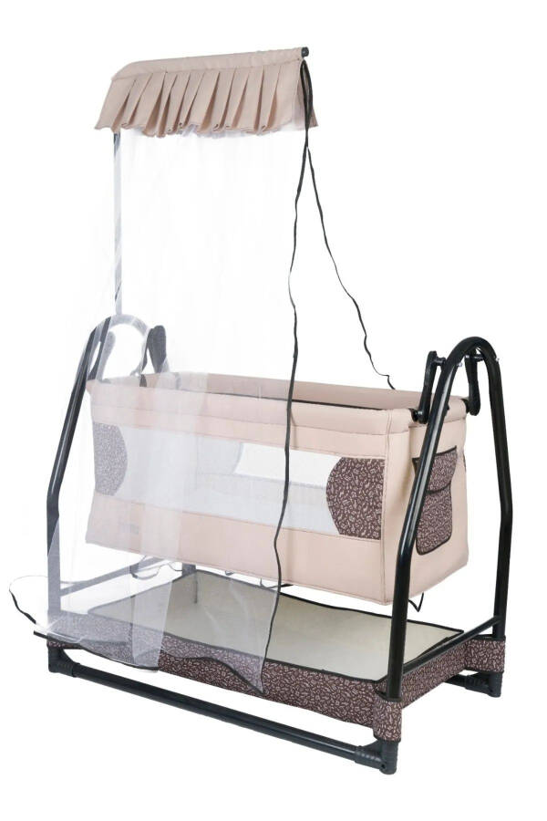 Rocking Baby Cradle Mosquito Net Tulle Awning Baby Crib Lockable - 1