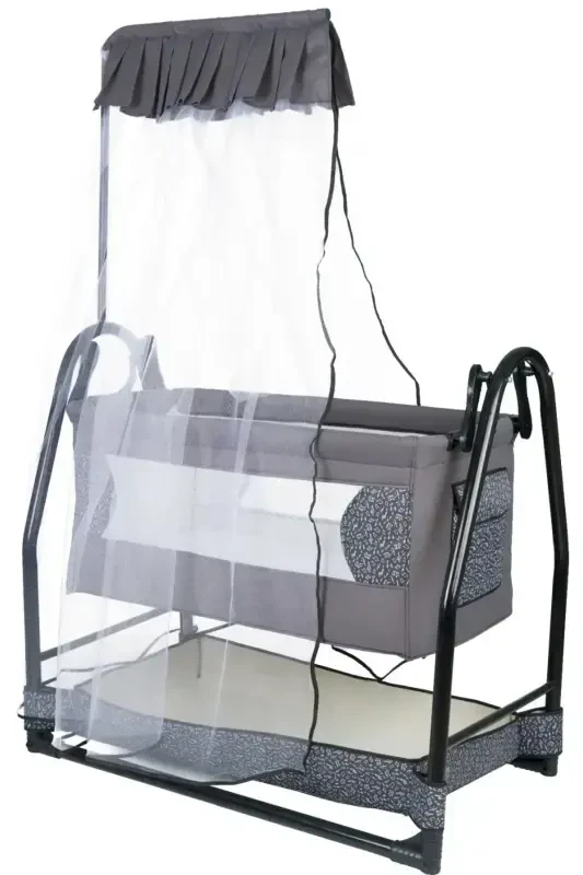 Rocking Baby Cradle Mosquito Net Tulle Awning Baby Crib Lockable Gray-Gray - CONVERS