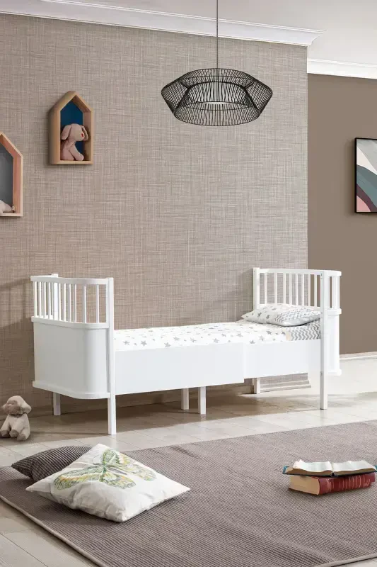 Rocking MDF Cradle, Bella Convertible Crib 90x120 1 Piece Comfort Mattress-White - 3