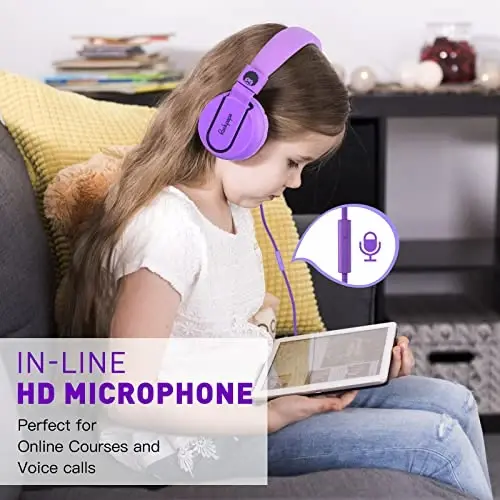 rockpapa 950 Bolaliar uchun simli naushniklar Qizlar O'g'il bolalar uchun maktab sinf xonasi uchun mikrofonli, quloq ustidagi katlanadigan simli naushniklar Jek 3,5 mm noutbuk kompyuter planshet Chromebooklar uchun qora binafsha - 2