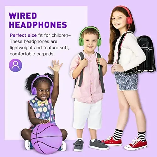rockpapa 950 Wired Headphones for Kids Girls Boys for School Classroom with Microphone, On-Ear Foldable Corded Headphones with Jack 3.5mm for Laptop Computer Tablet Chromebooks Black Purple - 5