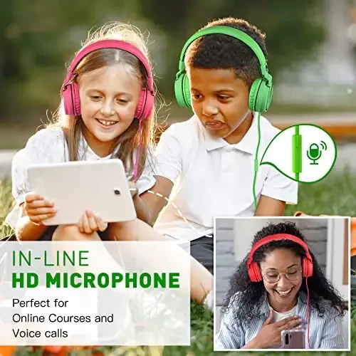 rockpapa 950 Wired Headphones for Kids Girls Boys for School Classroom with Microphone, On-Ear Foldable Corded Headphones with Jack 3.5mm for Laptop Computer Tablet Chromebooks Black Green - 5